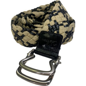 COLE HAAN Beige & Black Braided Leather Rope D-Ring Belt‎